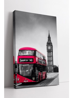 KOSS Dijital Londra Otobüsü ve Big Ben Temalı Modern Şehir Atmosferli Dekoratif Kanvas Tablo Sanatı
