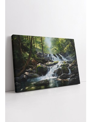 KOSS Dijital Yeşil Orman ve Dere Kanvas Tablo, Doğal Yaşam Alanı Tablo, Orman Manzarası Kanvas, Dekoratif Tablo