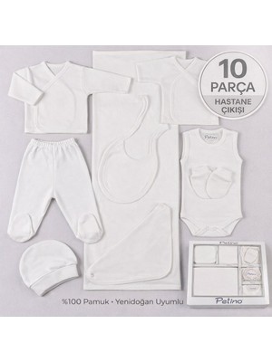 Petino 10 Parça Düz Desensiz Yenidoğan Hastane Çıkışı Seti Kız Bebek Erkek Bebek %100 Pamuk