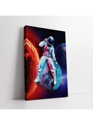 KOSS Dijital Gezegende Oturan Soyut Astronot Kanvas Tablo