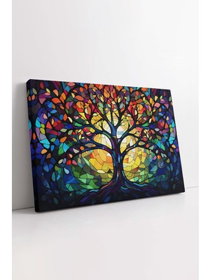 KOSS Dijital Hayat Ağacı Renkli Soyut Kanvas Tablo, Renkli Ağaç Kanvas, Hayat Ağacı Tablo, Premium Kalite