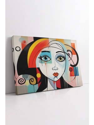 KOSS Dijital Renkli Saçlı Kız Kanvas Tablo, Soyut Kız Kanvas , Renkli Gözlü Kız Tablo, Lüks Kanvas, Trend Tasarım