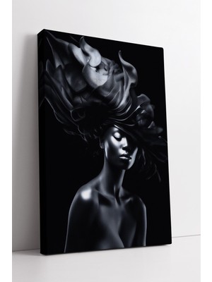 KOSS Dijital Siyah Kadın Portresi Akışkan Formlu Modern Sanat Estetiğiyle Mekânlara Derinlik Katan Kanvas Tablo
