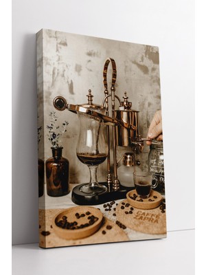 KOSS Dijital Vintage Kahve Makinesi ve Çekirdek Detaylı Şık Mutfak Dekoru Retro Stilde Estetik Kanvas Tablo