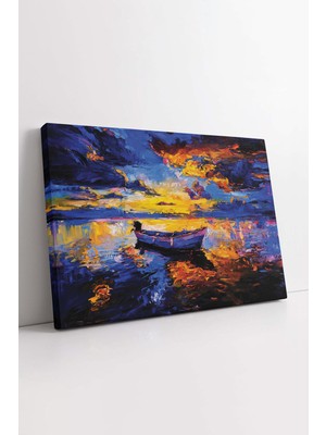 KOSS Dijital Göl Manzarası Kanvas Tablo, Yağlı Boya Kayık Kanvas, Gökyüzü Tablo, Tasarım Dekor Tablo