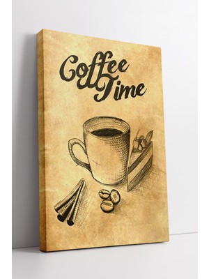 KOSS Dijital Coffee Time Yazılı Vintage Çizim Mutfak Duvar Dekoru Retro Kahve Temalı Estetik Kanvas Tablo