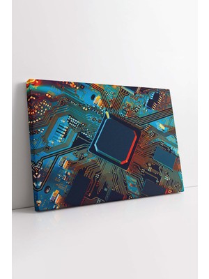 KOSS Dijital Elektronik Devre Kartı Mikroçip Işlemci Dekoratif Kanvas Tablo, Premium Trend Tasarım Duvar Dekoru