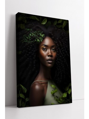 KOSS Dijital Doğal Güzellik Temalı Afrikalı Kadın Portresi Kanvas Tablo Modern Sanat Ev Ofis Duvar Dekoru