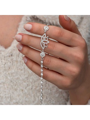 Katre46 Gümüş Zirkon Taşlı Lotus Kadın Bileklik