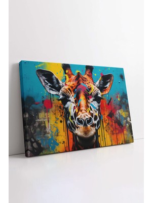 KOSS Dijital Renkli Graffiti Desenli Zürafa Portresi Dekoratif Kanvas Tablo, Büyük Yatay Hayvan Kanvas Tablosu