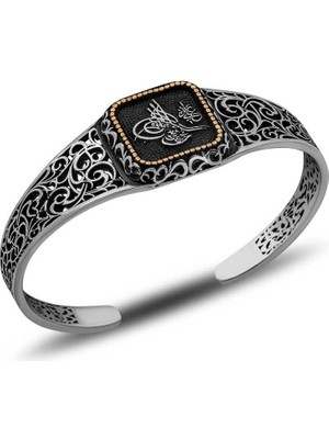 Katre46 Gümüş Tuğra Ayarlanabilir Kelepçe Erkek Bileklik