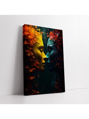 KOSS Dijital Sürreal Ağaç Görünümlü Insanlar Sanatsal Kanvas Tablo, Soyut Sonbahar Temalı Renkli Duvar Dekoru