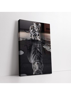 KOSS Dijital Yavru Kedinin Suya Yansıması Kaplan Soyut Sanatsal Kanvas Tablo, Kedi Kaplan Hayvan Duvar Dekoru