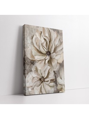 KOSS Dijital Bej Çiçekler Kanvas Tuval Tablo