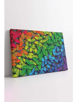 KOSS Dijital Gökkuşağı Renklerinde Kelebekler Soyut Dekoratif Kanvas Tablo, Ev Ofis Antre Salon Için Duvar Dekoru