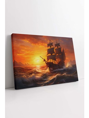KOSS Dijital Gün Batımı Kanvas Tablo, Korsan Gemisi Tablo, Savaş Gemisi Kanvas, Lüks Kanvas, Trend Tasarım