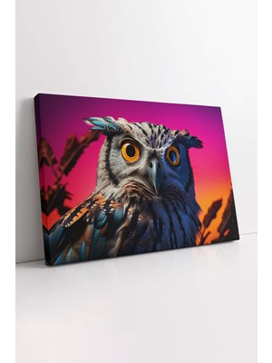 KOSS Dijital Premium Kalite Baykuş Portresi Dekoratif Yatay Kanvas Tablo, Ev Ofis Antre Için Hayvan Tablosu