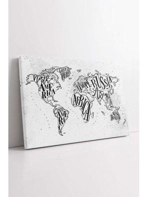 KOSS Dijital Vintage Görünümlü Dünya Haritası Dekoratif Kanvas Tablo, Ofis Makam Odası Için Harita Duvar Dekoru