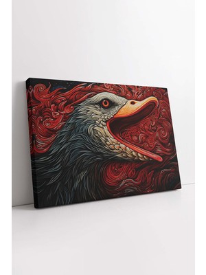 KOSS Dijital Ördek Tasarım Kanvas Tablo, Sinirli Ördek Tablo, Kırmızı Tasarım Dekoratif Tablo, Premium Hd Kanvas