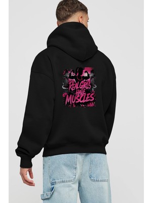 Ankhises Gym , Spor , Fitness Serisi 16 Arka Baskılı Siyah Hoodie Oversize Kapüşonlu Sweatshirt Erkek Kadın