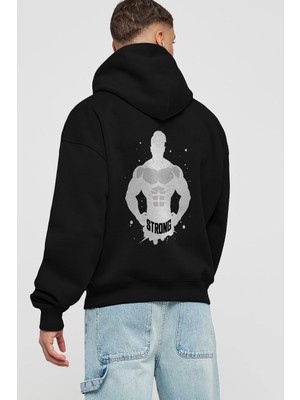 Ankhises Gym , Spor , Fitness Serisi 31 Arka Baskılı Siyah Hoodie Oversize Kapüşonlu Sweatshirt Erkek Kadın