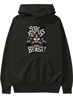 Ankhises Gym , Spor , Fitness Serisi 22 Ön Baskılı Siyah Hoodie Oversize Kapüşonlu Sweatshirt Erkek Kadın