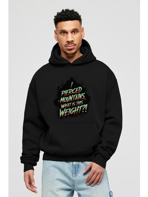 Ankhises Gym , Spor , Fitness Serisi 49 Ön Baskılı Siyah Hoodie Oversize Kapüşonlu Sweatshirt Erkek Kadın