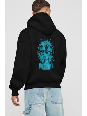 Ankhises Gym , Spor , Fitness Serisi 77 Arka Baskılı Siyah Hoodie Oversize Kapüşonlu Sweatshirt Erkek Kadın