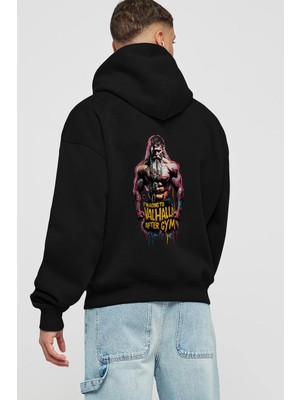 Ankhises Gym , Spor , Fitness Serisi 19 Arka Baskılı Siyah Hoodie Oversize Kapüşonlu Sweatshirt Erkek Kadın