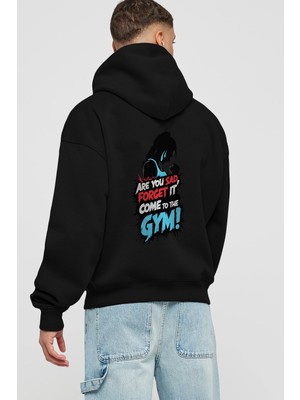 Ankhises Gym , Spor , Fitness Serisi 26 Arka Baskılı Siyah Hoodie Oversize Kapüşonlu Sweatshirt Erkek Kadın