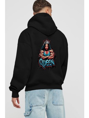 Ankhises Gym , Spor , Fitness Serisi 62 Arka Baskılı Siyah Hoodie Oversize Kapüşonlu Sweatshirt Erkek Kadın