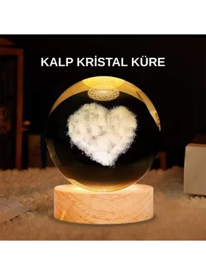 Die Grup LED Işıklı Kalp Desenli Cam Küre Büyük Boy Ahşap Tabanlı DIEGRP-RSKRGLT34
