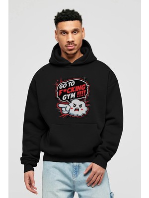 Ankhises Gym , Spor , Fitness Serisi 33 Ön Baskılı Siyah Hoodie Oversize Kapüşonlu Sweatshirt Erkek Kadın