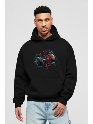 Ankhises Gym , Spor , Fitness Serisi 83 Ön Baskılı Siyah Hoodie Oversize Kapüşonlu Sweatshirt Erkek Kadın
