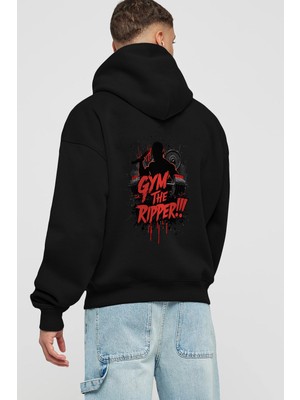 Ankhises Gym , Spor , Fitness Serisi 36 Arka Baskılı Siyah Hoodie Oversize Kapüşonlu Sweatshirt Erkek Kadın