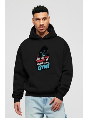 Ankhises Gym , Spor , Fitness Serisi 26 Ön Baskılı Siyah Hoodie Oversize Kapüşonlu Sweatshirt Erkek Kadın