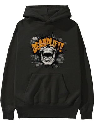 Ankhises Gym , Spor , Fitness Serisi 45 Ön Baskılı Siyah Hoodie Oversize Kapüşonlu Sweatshirt Erkek Kadın