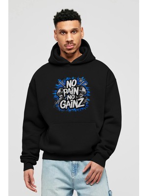 Ankhises Gym , Spor , Fitness Serisi 86 Ön Baskılı Siyah Hoodie Oversize Kapüşonlu Sweatshirt Erkek Kadın