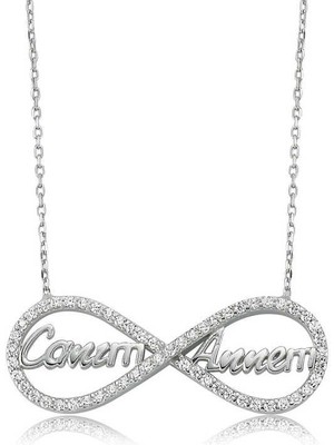 Erseyy 925 Ayar Gümüş Canım Annem Yazılı Sonsuzluk Kadın Gümüş Kolye