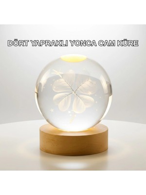 Die Grup Yonca Figürlü Cam Küre USB Işıklı Ahşap Tabanlı Dekoratif Masa Lambası DIEGRP-RSKRGLT34