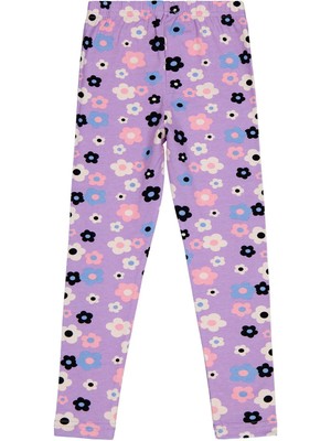 Civil Girls Büyük Çiçek Baskılı 6-9 Yaş Tayt - Lila 9-10 Yaş