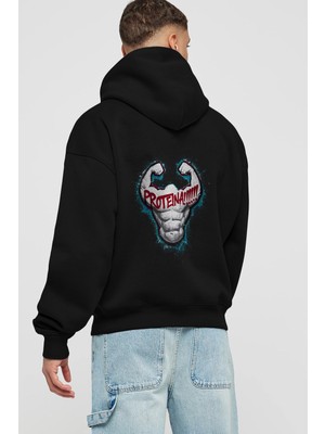 Ankhises Gym , Spor , Fitness Serisi 59 Arka Baskılı Siyah Hoodie Oversize Kapüşonlu Sweatshirt Erkek Kadın