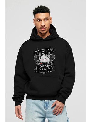 Ankhises Gym , Spor , Fitness Serisi 78 Ön Baskılı Siyah Hoodie Oversize Kapüşonlu Sweatshirt Erkek Kadın