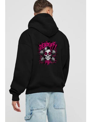 Ankhises Gym , Spor , Fitness Serisi 93 Arka Baskılı Siyah Hoodie Oversize Kapüşonlu Sweatshirt Erkek Kadın