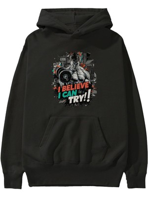 Ankhises Gym , Spor , Fitness Serisi 42 Ön Baskılı Siyah Hoodie Oversize Kapüşonlu Sweatshirt Erkek Kadın