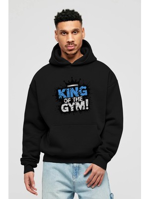 Ankhises Gym , Spor , Fitness Serisi 51 Ön Baskılı Siyah Hoodie Oversize Kapüşonlu Sweatshirt Erkek Kadın