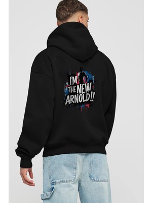 Ankhises Gym , Spor , Fitness Serisi 76 Arka Baskılı Siyah Hoodie Oversize Kapüşonlu Sweatshirt Erkek Kadın