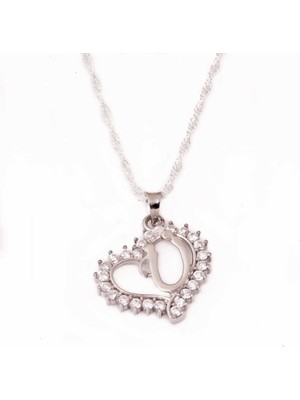 Erseyy 925 Ayar Gümüş Ü Harf Kalpli Kadın Gümüş Kolye
