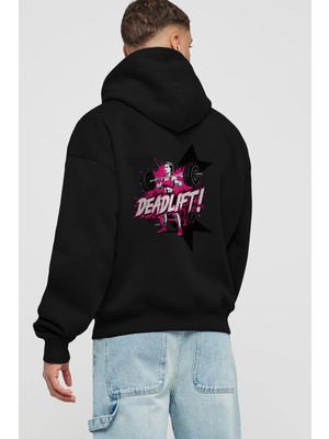 Ankhises Gym , Spor , Fitness Serisi 39 Arka Baskılı Siyah Hoodie Oversize Kapüşonlu Sweatshirt Erkek Kadın