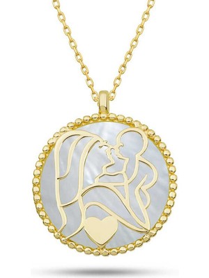 Katre46 Gümüş Gold Sedef Taşlı Anne Çocuk Sevgisi Kolye